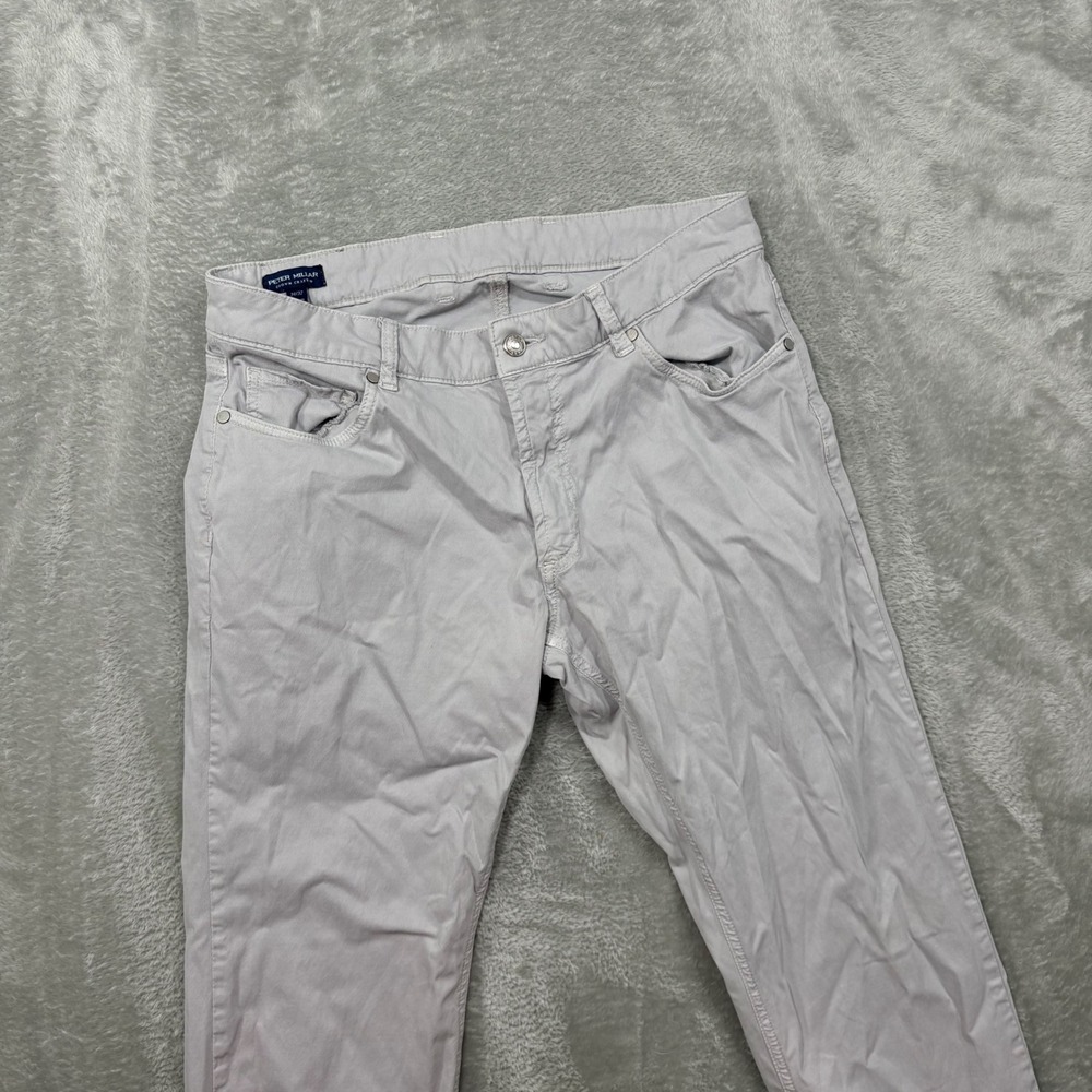 Peter Millar Crown Crafted Pants Mens 34 Light Grey 5-Pocket Tencel Cotton Blend